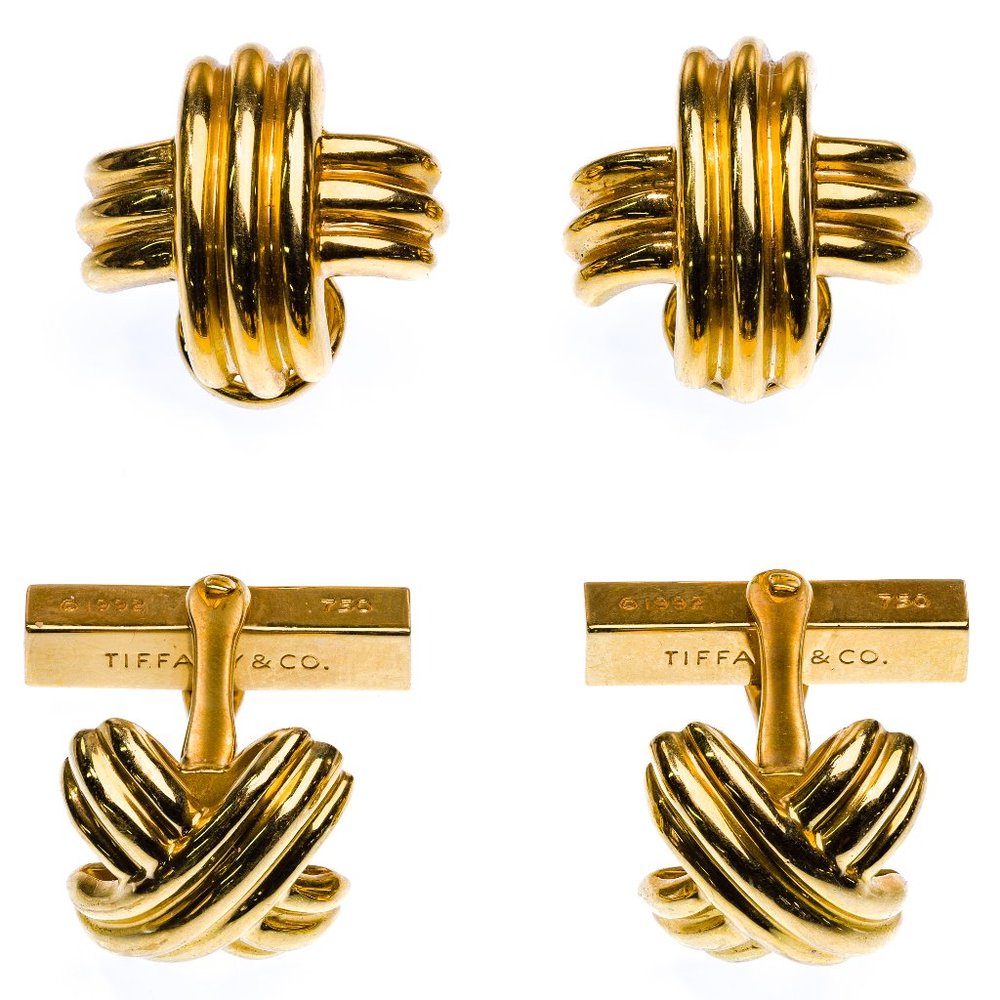 Tiffany & Co 18k Yellow Gold 'X' Earring and Cufflink Sets